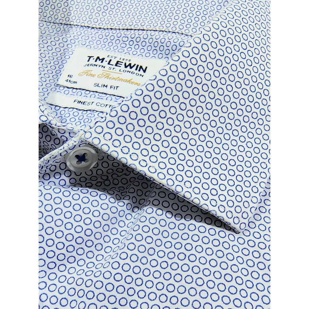TM Lewin Men's 16-35 Long Sleeve Button Up Shirt Slim Blue Finest Cotton - Picture 4 of 10